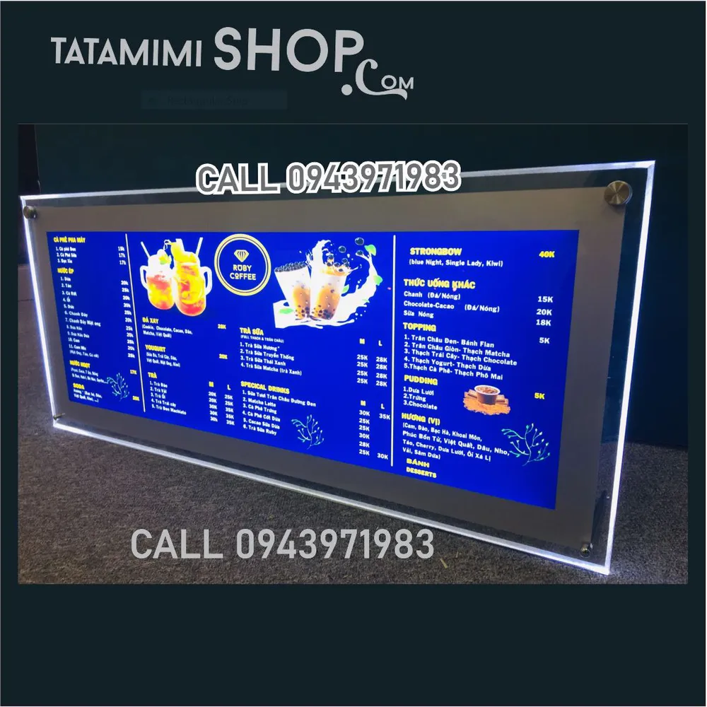 Biển mica menu led treo tường