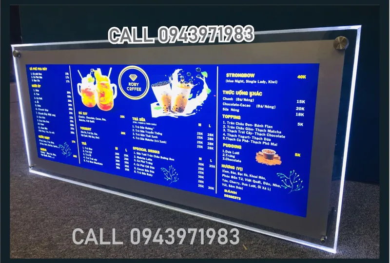 Biển menu Led cho quán trà sữa 80x120 cm
