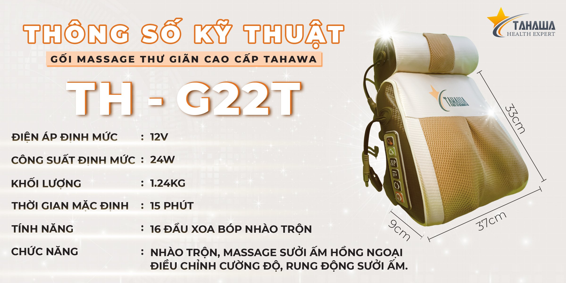 Thông số kỹ thuật Gối Massage Đa Năng Tahawa TH-G22T
