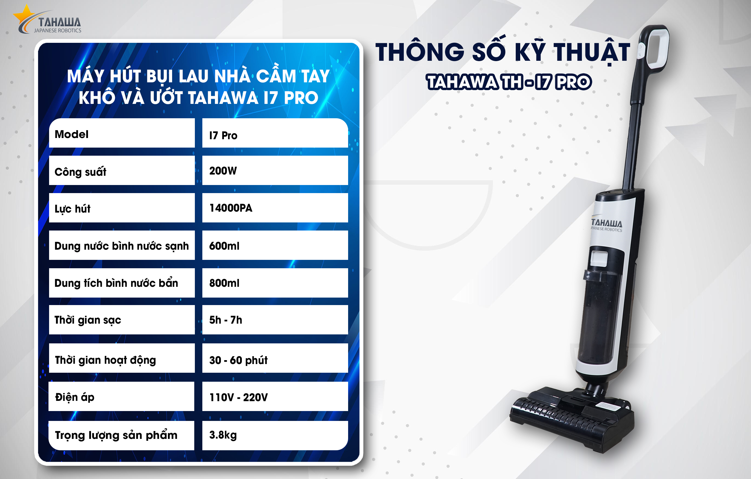 Máy Hút Bụi Lau Nhà Cầm Tay TAHAWA I7 Pro-17