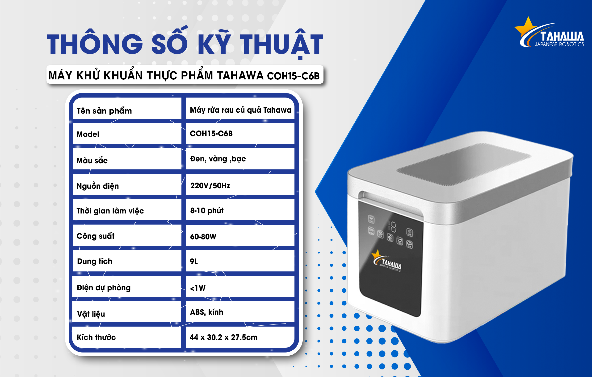 Máy khử khuẩn thực phẩm, rửa thực phẩm đa năng Tahawa COH15-C6B