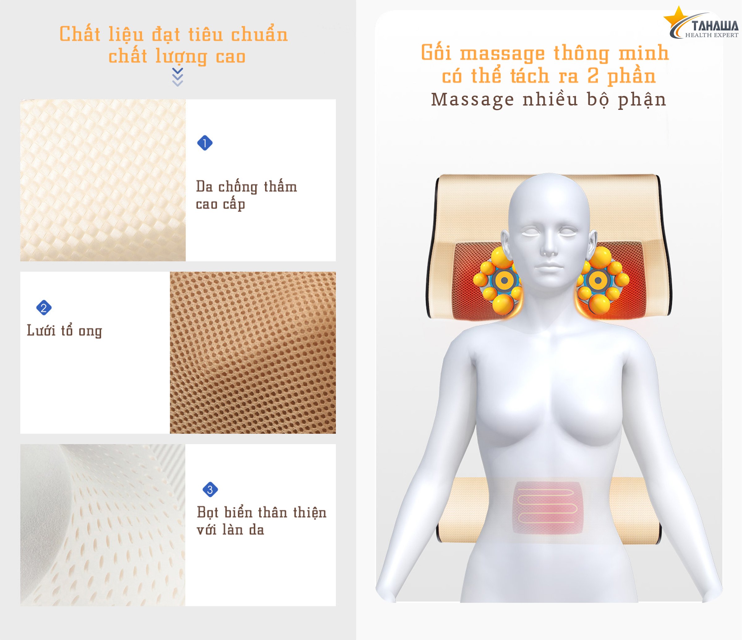 Gối Massage đa năng tahawa thiết kế thông minh, sang trọng và tiện lợi Gối Massage đa năng tahawa thiết kế thông minh, sang trọng và tiện lợi