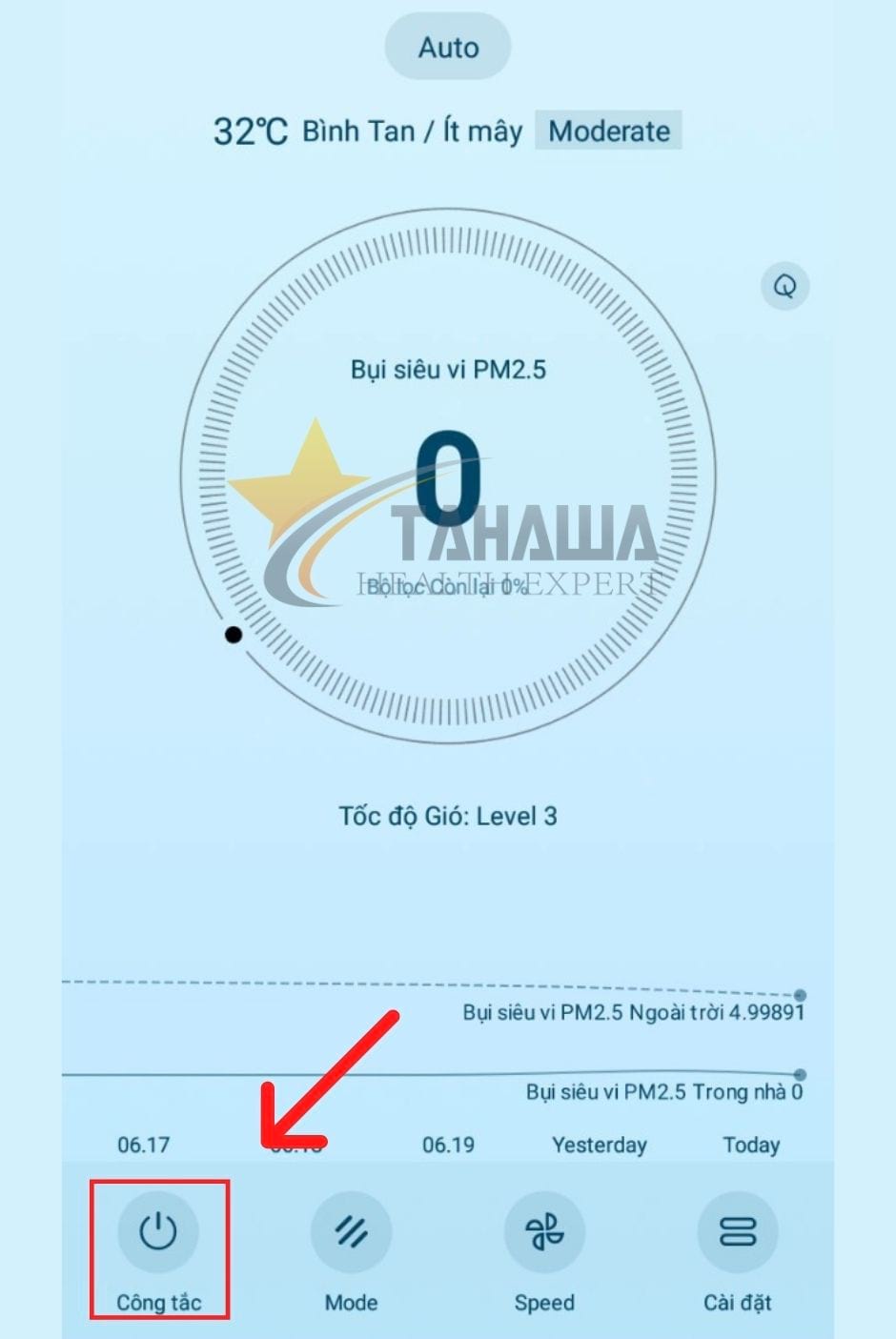 Bật/ tắt máy lọc không khí trên App điều khiển máy lọc không khí Tahawa Nhật Bản TH-AP21 Bật/ tắt máy lọc không khí trên App điều khiển máy lọc không khí Tahawa Nhật Bản TH-AP21