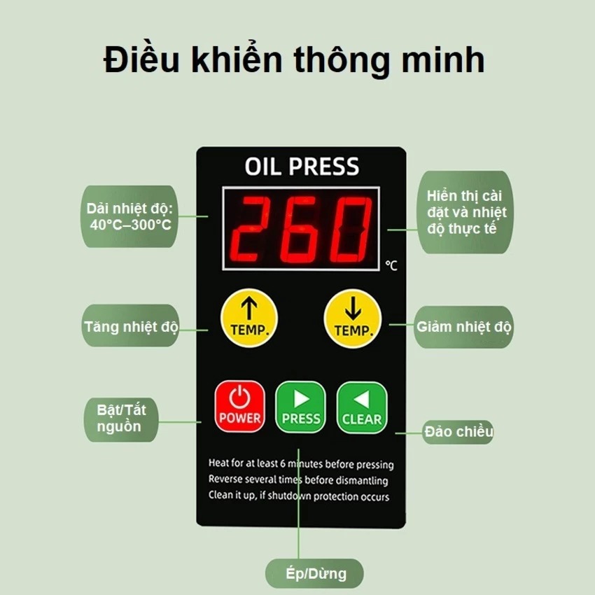 Điều chỉnh nhiệt độ linh hoạt từ 40–300°C với bảng điều khiển thông minh Điều chỉnh nhiệt độ linh hoạt từ 40–300°C với bảng điều khiển thông minh