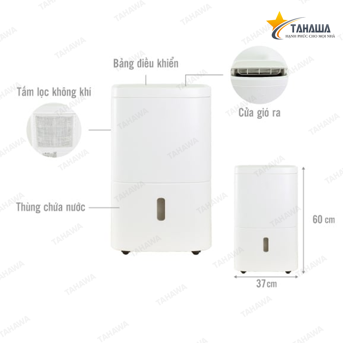 Máy hút ẩm Tahawa TH-300 EDH10TRBW1 (20 lít, phòng 42m2) Máy hút ẩm Tahawa TH-300 EDH10TRBW1 (20 lít, phòng 42m2)