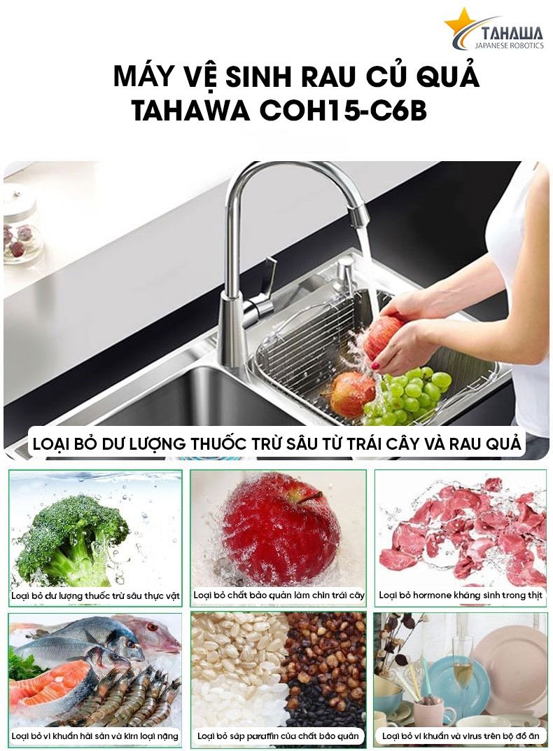 Máy khử khuẩn thực phẩm, rửa thực phẩm đa năng Tahawa Nhật Bản COH15-C6B 4 Máy khử khuẩn thực phẩm, rửa thực phẩm đa năng Tahawa Nhật Bản COH15-C6B 4