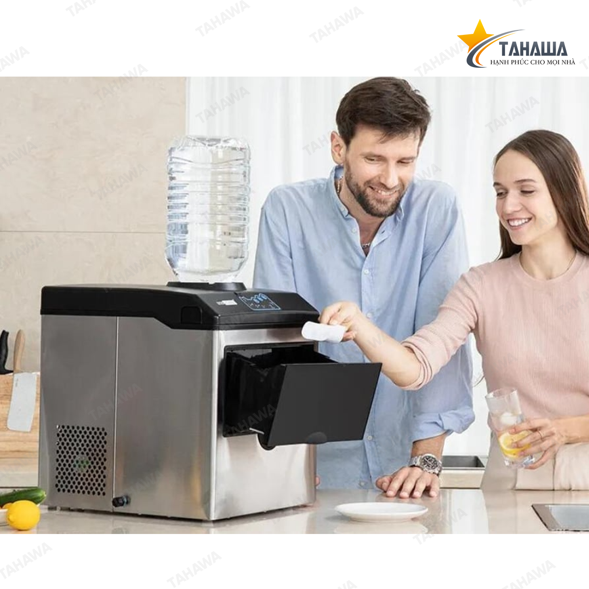 Máy làm đá viên mini Tahawa TH-GMI-25KG (25 kg/ngày, kiêm cây nước lạnh) Máy làm đá viên mini Tahawa TH-GMI-25KG (25 kg/ngày, kiêm cây nước lạnh)