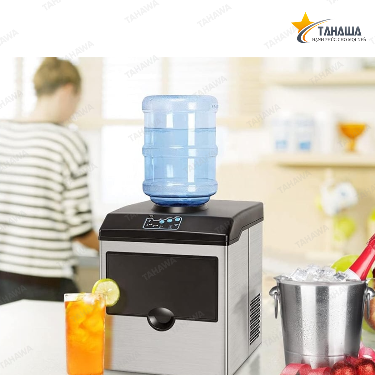 Máy làm đá viên mini Tahawa TH-GMI-25KG (25 kg/ngày, kiêm cây nước lạnh) Máy làm đá viên mini Tahawa TH-GMI-25KG (25 kg/ngày, kiêm cây nước lạnh)