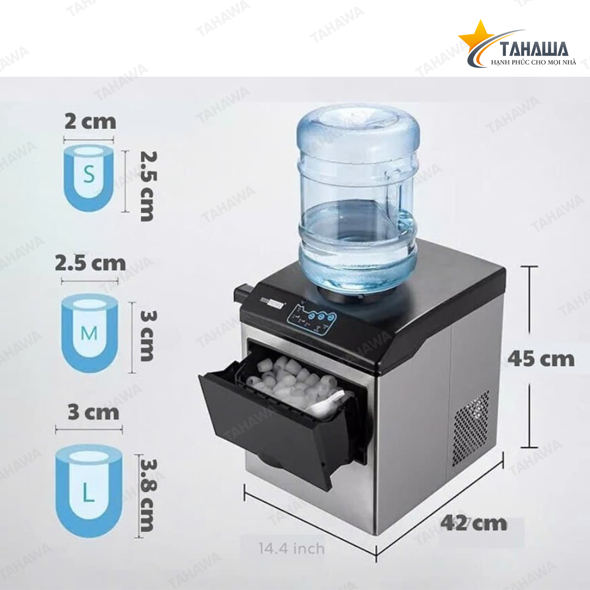 Máy làm đá viên mini Tahawa TH-GMI-25KG (25 kg/ngày, kiêm cây nước lạnh) Máy làm đá viên mini Tahawa TH-GMI-25KG (25 kg/ngày, kiêm cây nước lạnh)