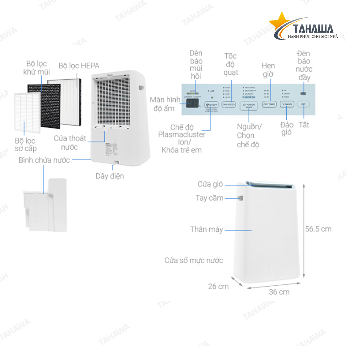 Máy hút ẩm và lọc không khí Tahawa TH-DW-E16FA-W (38m2) Máy hút ẩm và lọc không khí Tahawa TH-DW-E16FA-W (38m2)