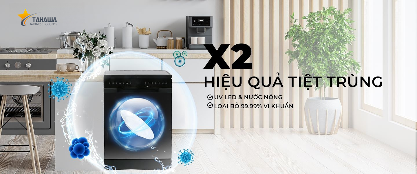 hiệu quả tiệt trùng X2 trên máy rửa bát TAHAWA NK13D02M - Diệt khuẩn UV Led hiệu quả tiệt trùng X2 trên máy rửa bát TAHAWA NK13D02M - Diệt khuẩn UV Led