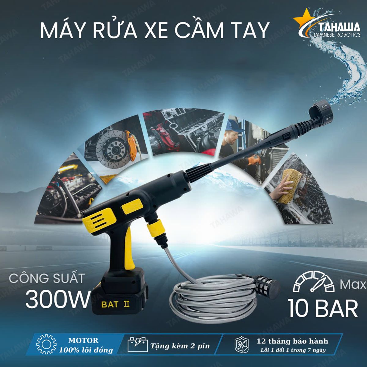 Máy rửa xe dùng pin Tahawa SD4, công suất 300W Máy rửa xe dùng pin Tahawa SD4, công suất 300W