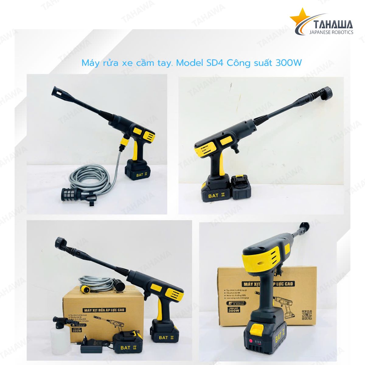 Máy rửa xe dùng pin Tahawa SD4, công suất 300W Máy rửa xe dùng pin Tahawa SD4, công suất 300W