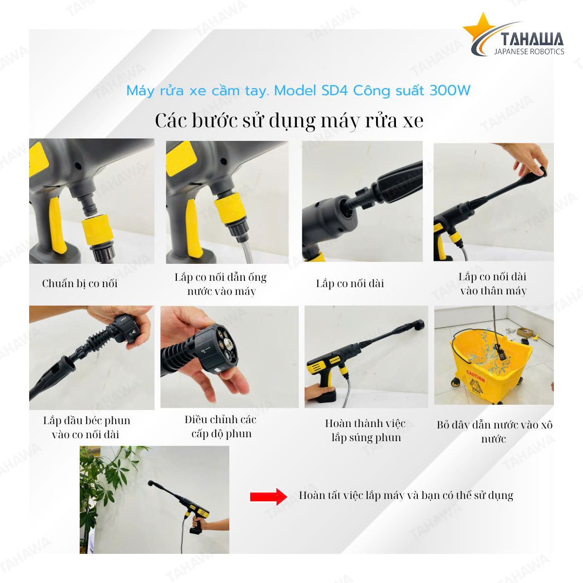 Máy rửa xe dùng pin Tahawa SD4, công suất 300W Máy rửa xe dùng pin Tahawa SD4, công suất 300W