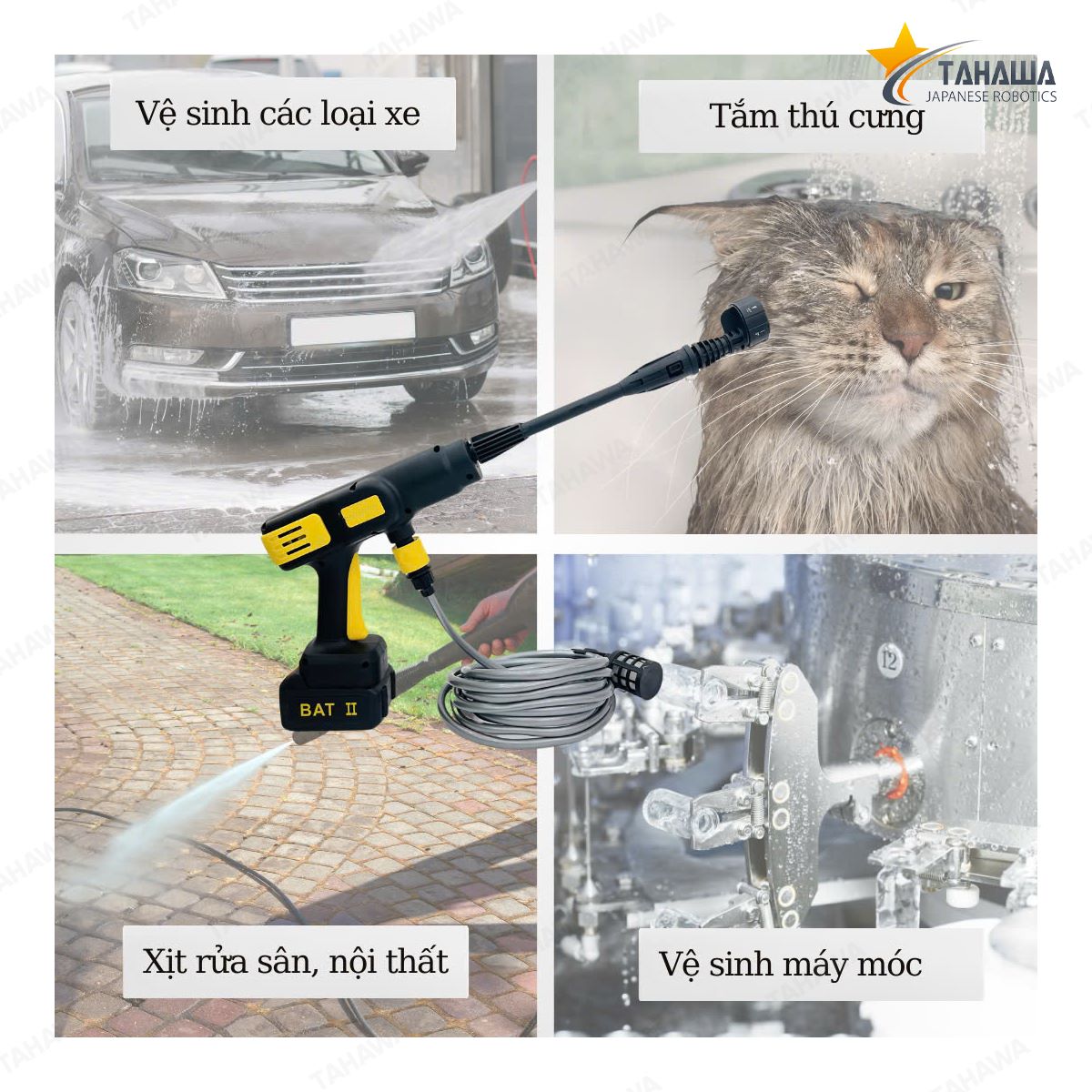 Máy rửa xe dùng pin Tahawa SD4, công suất 300W Máy rửa xe dùng pin Tahawa SD4, công suất 300W