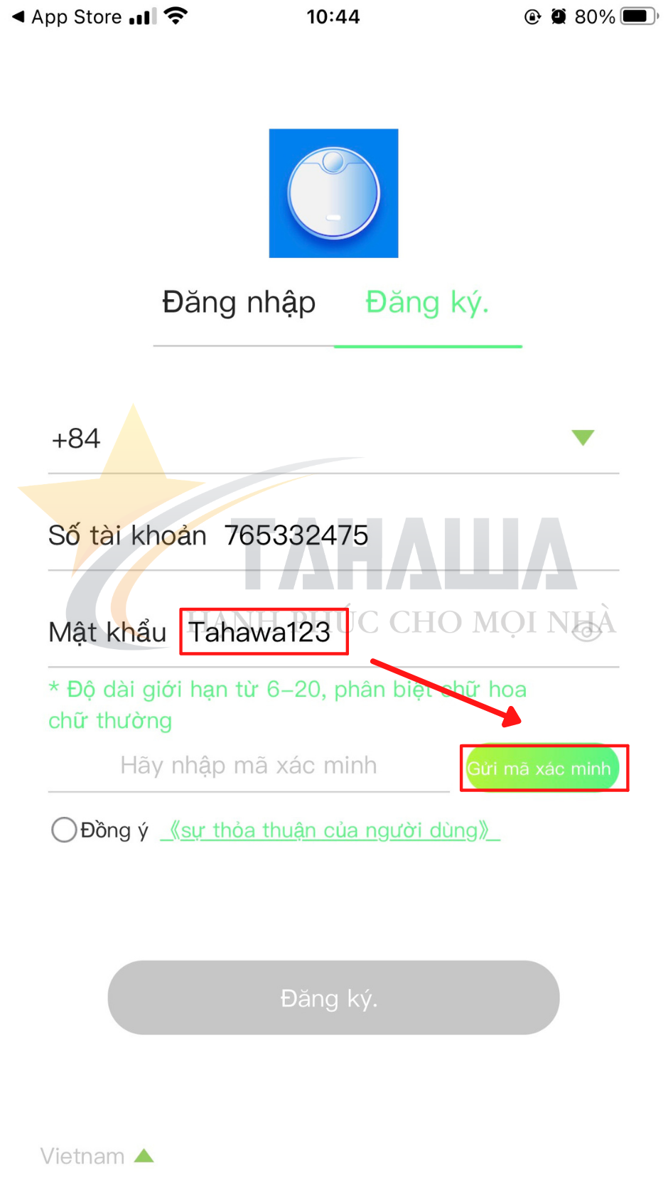 Nhập mật khẩu tài khoản điều khiển robot hút bụi Tahawa Nhật Bản TH-06Plus Nhập mật khẩu tài khoản điều khiển robot hút bụi Tahawa Nhật Bản TH-06Plus
