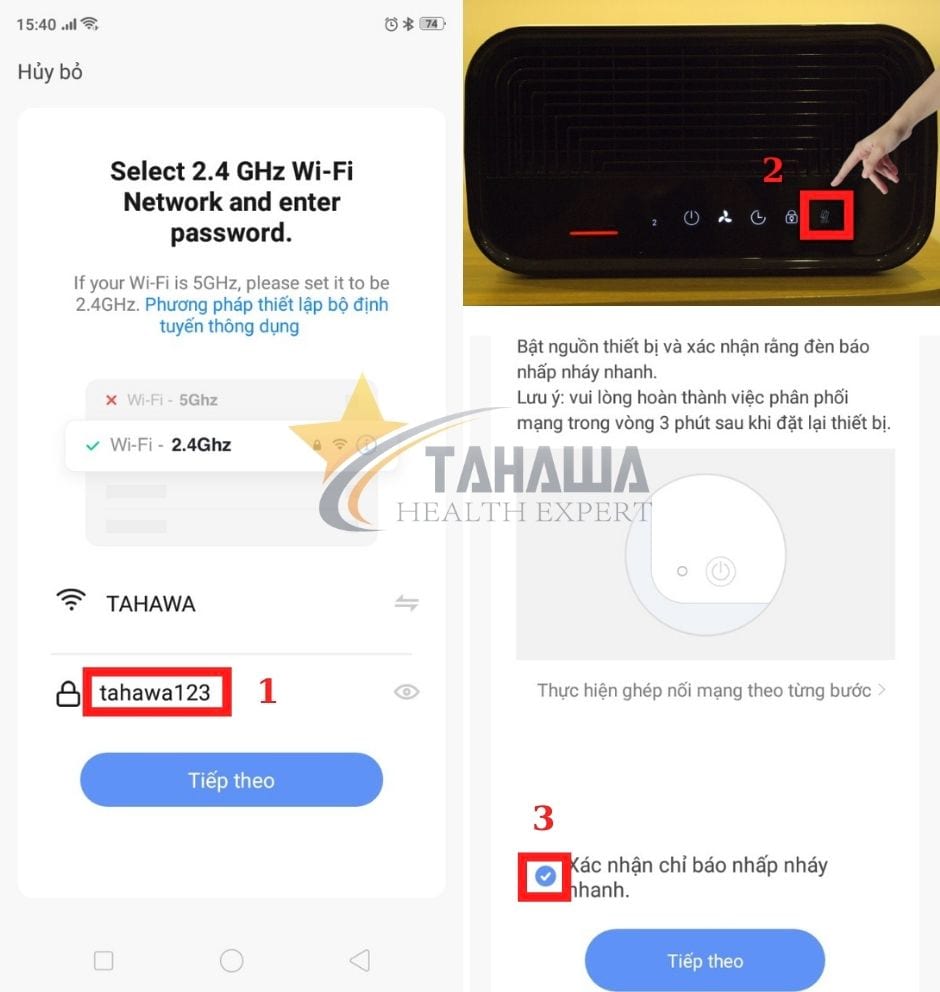 Nhập mật khẩu Wifi để kết nối máy lọc không khí vào App điều khiển máy lọc không khí Tahawa Nhật Bản TH-AP21 Nhập mật khẩu Wifi để kết nối máy lọc không khí vào App điều khiển máy lọc không khí Tahawa Nhật Bản TH-AP21