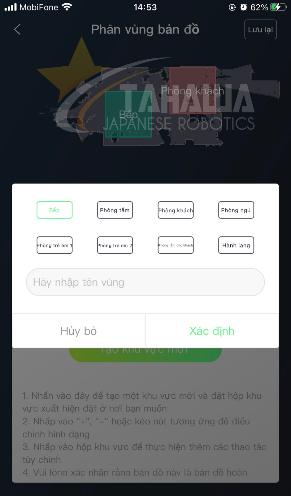 Phân vùng bản đồ của robot hút bụi Tahawa Nhật Bản Phân vùng bản đồ của robot hút bụi Tahawa Nhật Bản