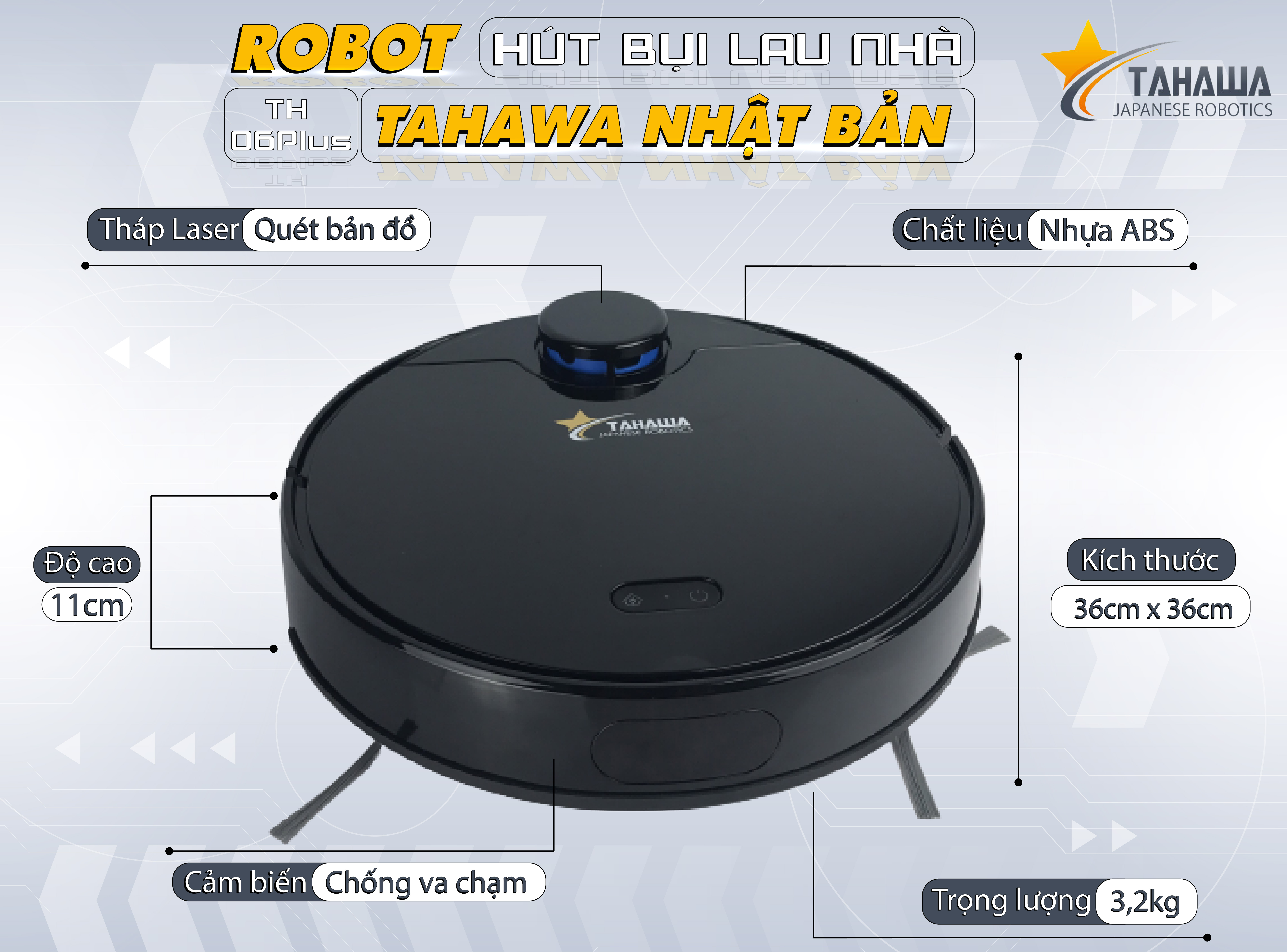 Cấu tạo thân máy của robot hút bụi lau nhà Tahawa Nhật Bản TH-06Plus Cấu tạo thân máy của robot hút bụi lau nhà Tahawa Nhật Bản TH-06Plus