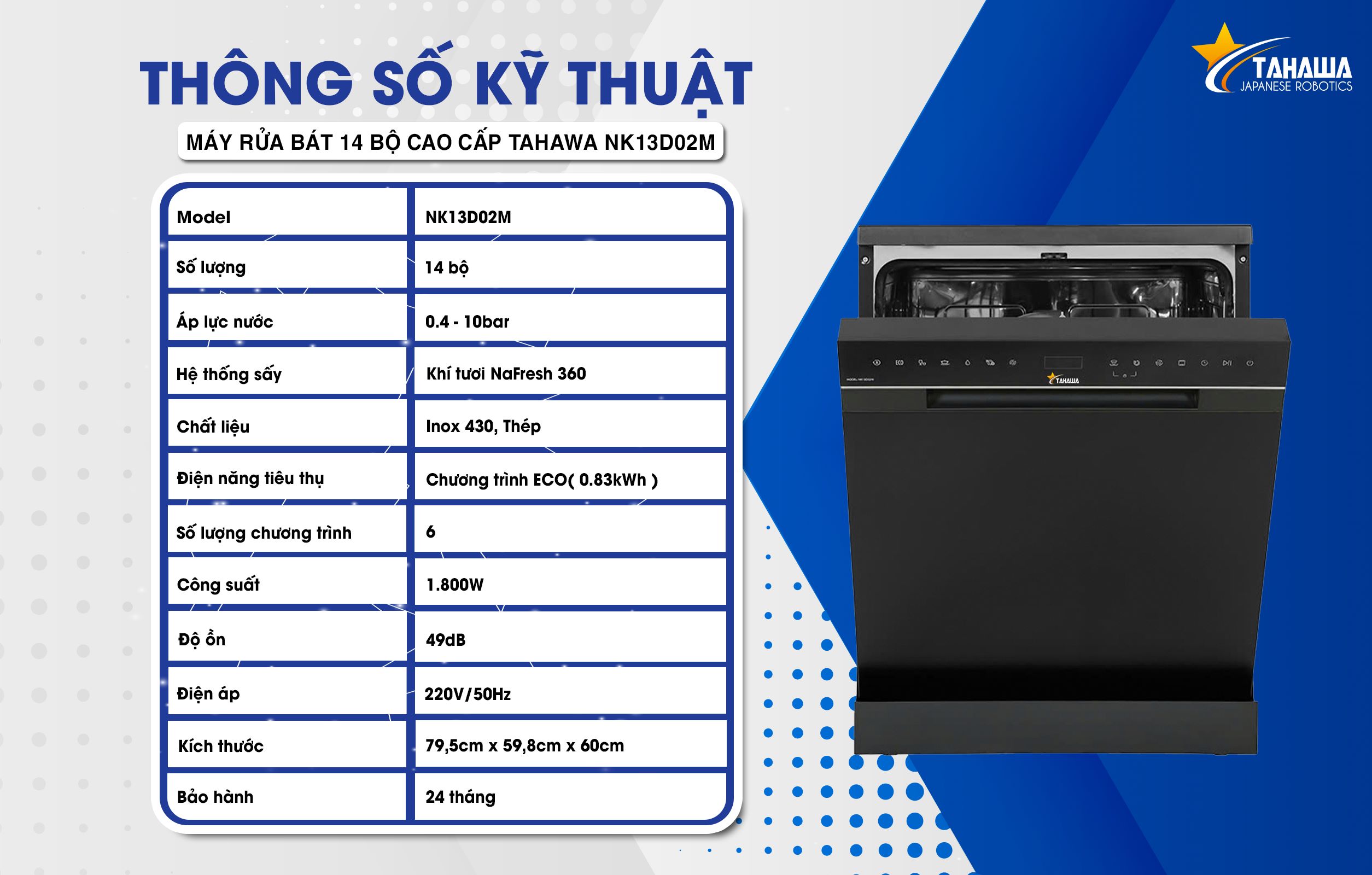 thông số kỹ thuật máy rửa bát NK13D02M thông số kỹ thuật máy rửa bát NK13D02M