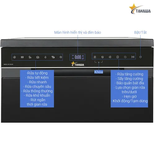 Máy rửa bát 14 bộ cao cấp TAHAWA NK13D02M - Diệt khuẩn UV Led