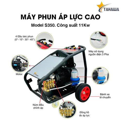 Máy xịt rửa siêu cao áp TAHAWA S350, công suất 11kW