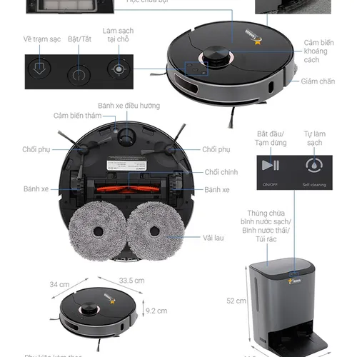 Robot Hút Bụi Lau Nhà Tự Giặt Giẻ Tahawa Nhật Bản TH-U200