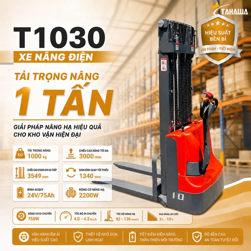 Xe nâng tay điện cao TAHAWA T1030 1 tấn