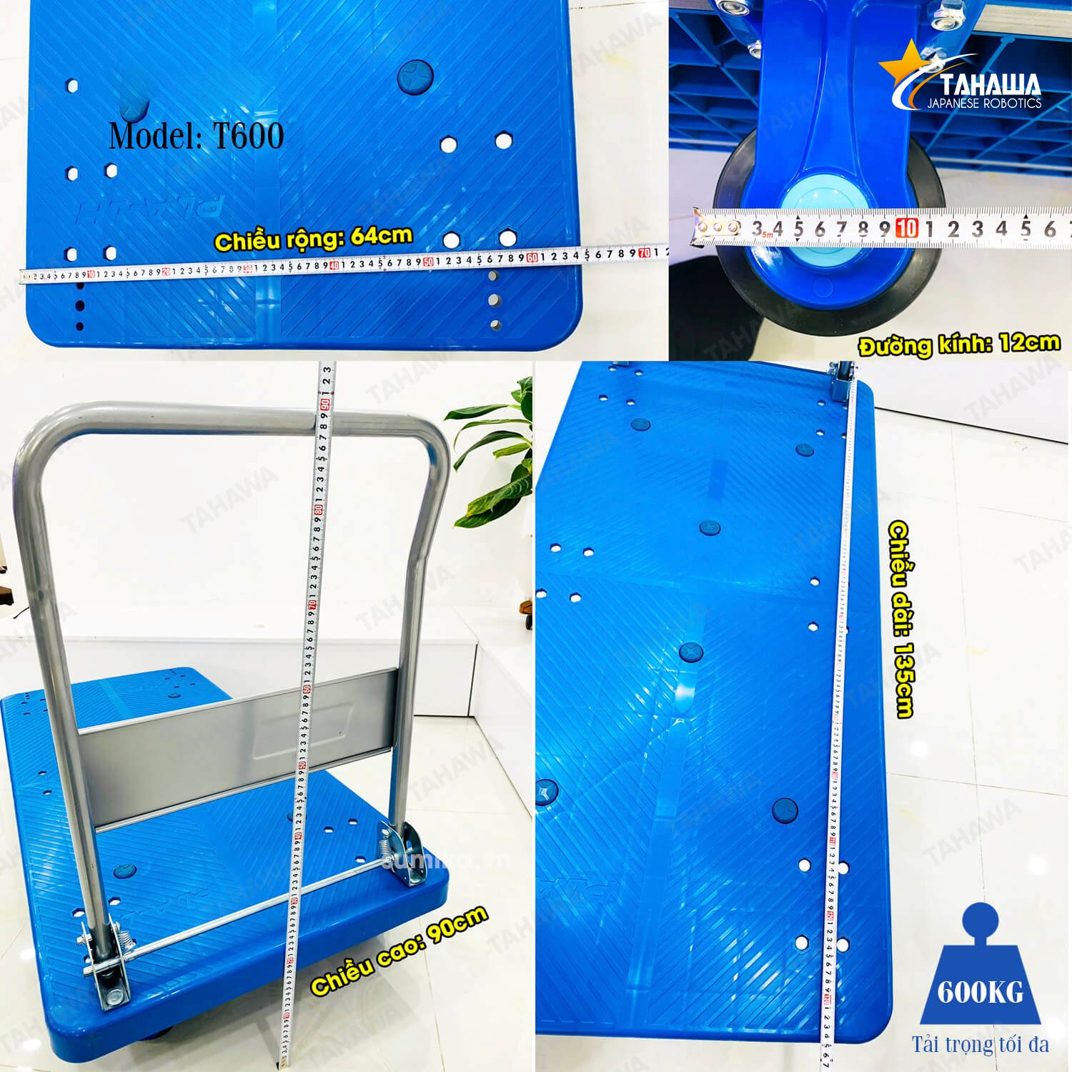Xe đẩy hàng sàn nhựa TAHAWA T600, tải trọng 600kg Xe đẩy hàng sàn nhựa TAHAWA T600, tải trọng 600kg