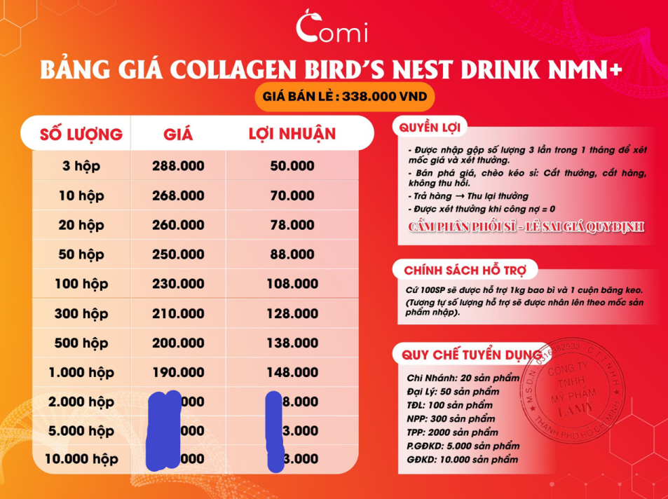 Bảng giá sỉ collagen comi yến nmn  Bảng giá sỉ collagen comi yến nmn