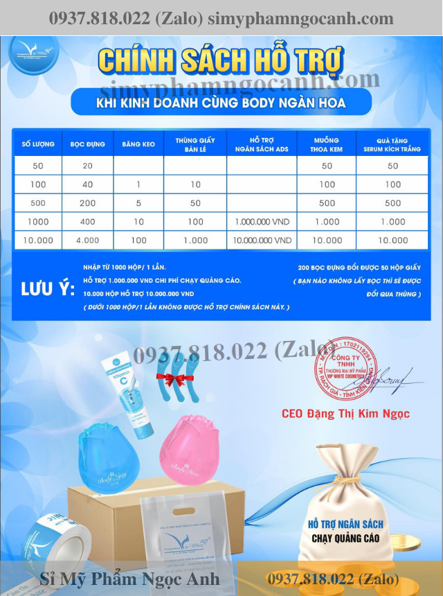 Chính sách sỉ kem body ngàn hoa vip white Chính sách sỉ kem body ngàn hoa vip white