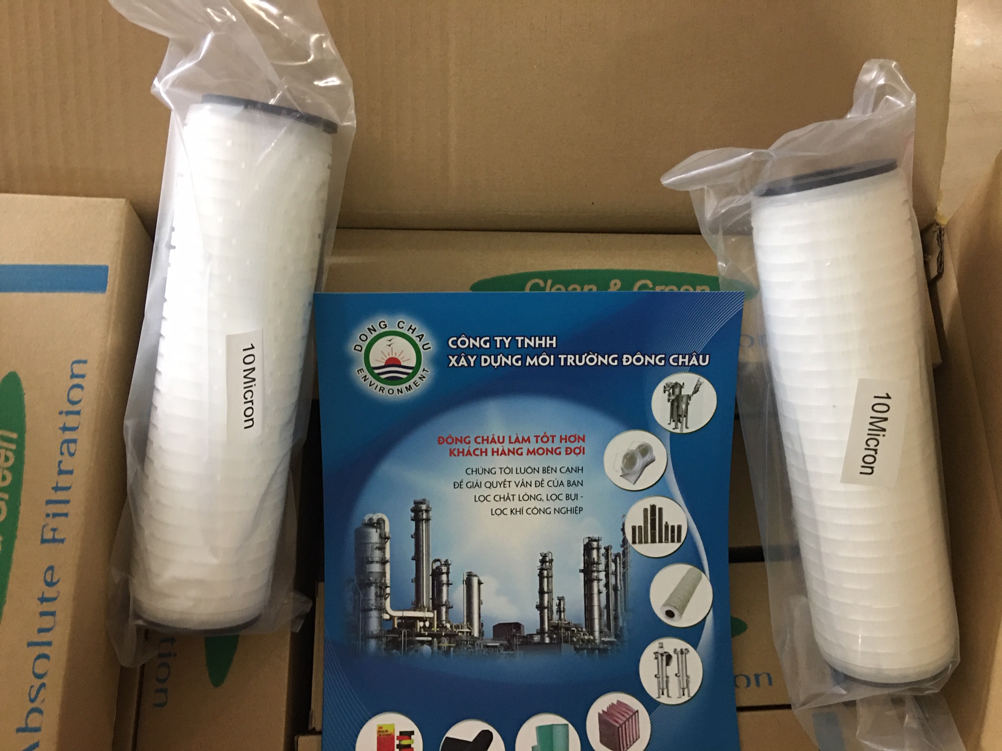 liên hệ đông châu phân phối Lõi Lọc Tinh Giấy Xếp DOE 10 Inch 10 Micron Clean Green Korea