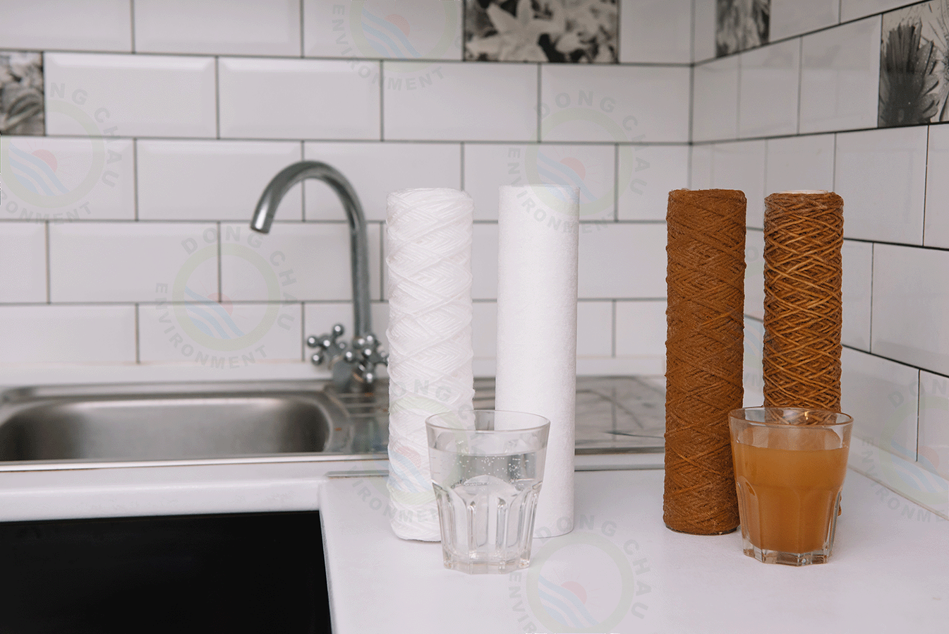 so sánh Lõi lọc sợi Aqua 50 micron 10 inch mới và đã sử dụng