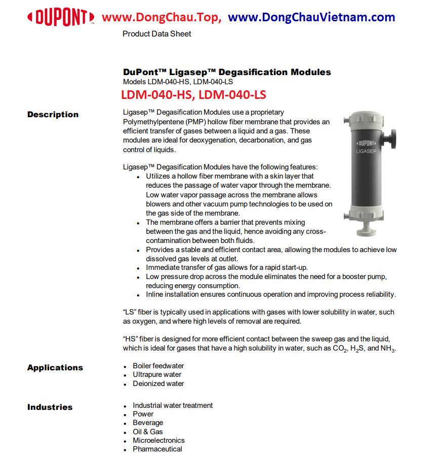 Màng lọc nước UF công nghiệp DUPONT LDM-040-HS