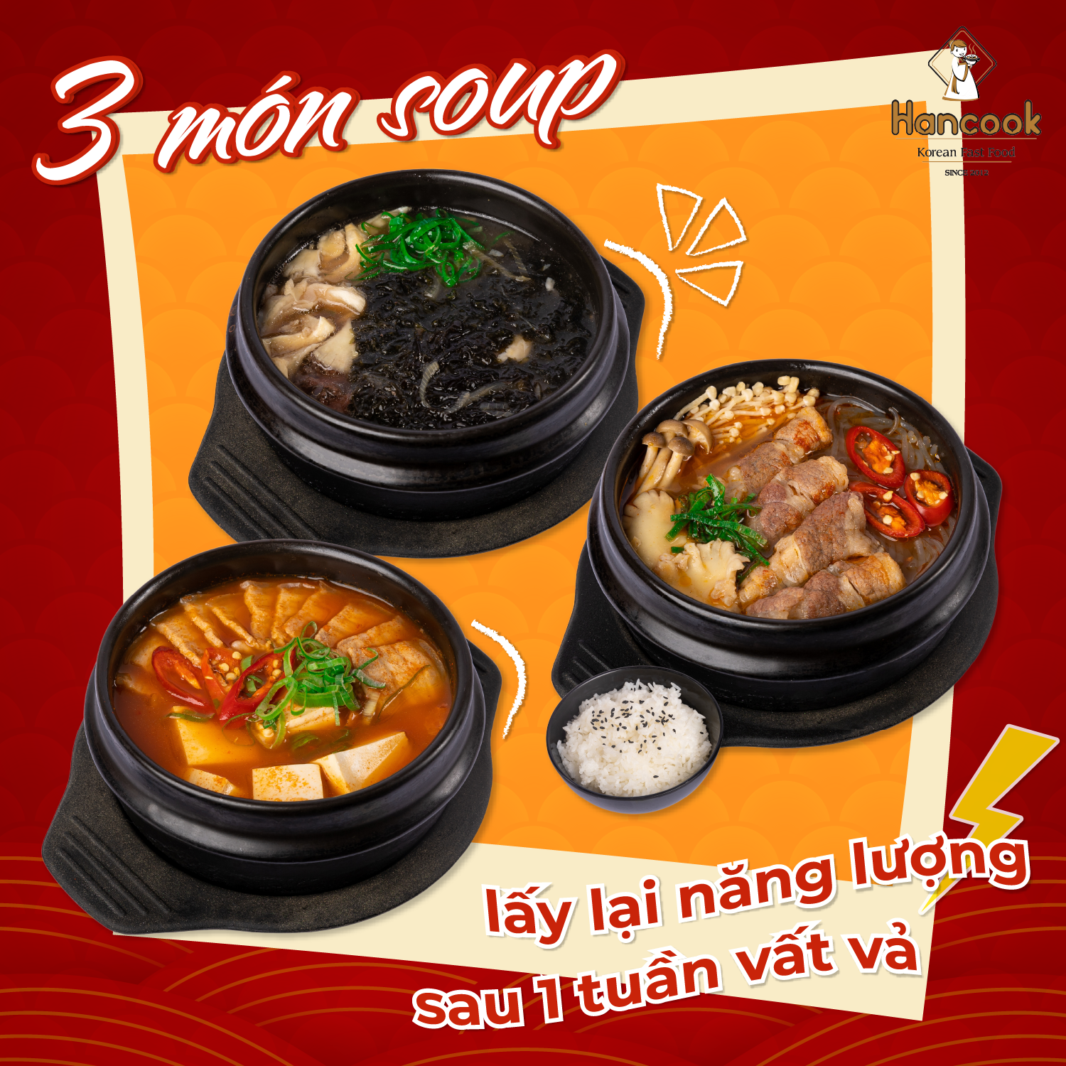Hãy để Soup Bulgogi, Soup Kimchi, Soup tương đậu... làm dịu đi những mệt mỏi và tiếp thêm năng lượng cho bạn! Hãy để Soup Bulgogi, Soup Kimchi, Soup tương đậu... làm dịu đi những mệt mỏi và tiếp thêm năng lượng cho bạn!