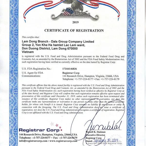 DALAHOUSE ĐẠT CHỨNG NHẬN FDA CỦA MỸ