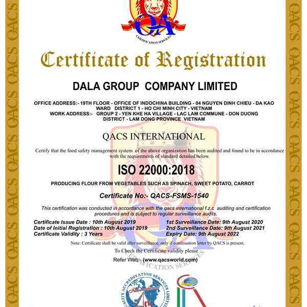 DALAHOUSE IS CERTIFIED BY ISO 22000:2018