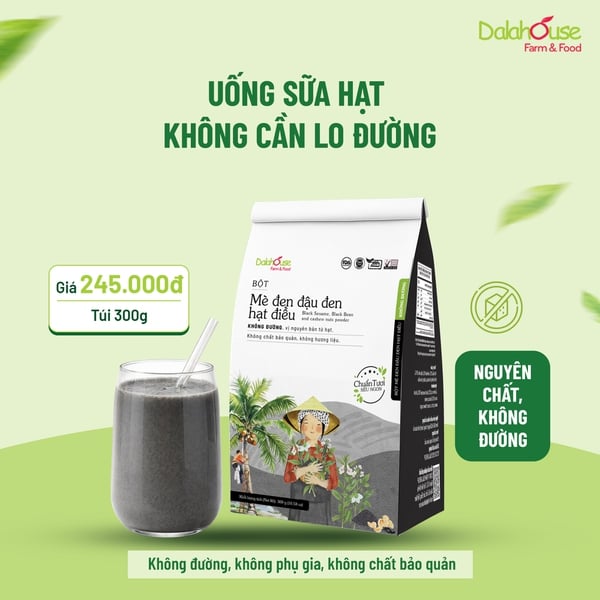 Bột Mè Đen Đậu Đen Hạt Điều Không Đường Dalahouse 300g