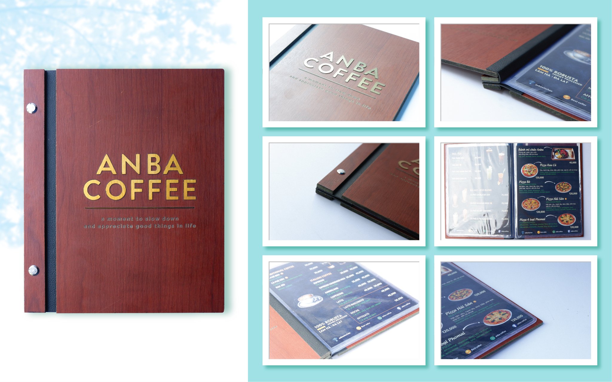menu bìa gỗ Anba coffee menu bìa gỗ Anba coffee