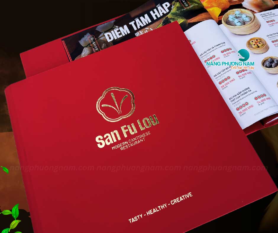 in-an-menu-bia-da-chat-luong Menu bìa da logo ép kim