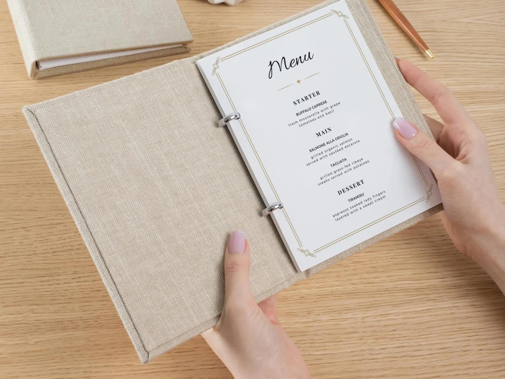 menu-gay-cong mẫu menu bìa vải gáy còng