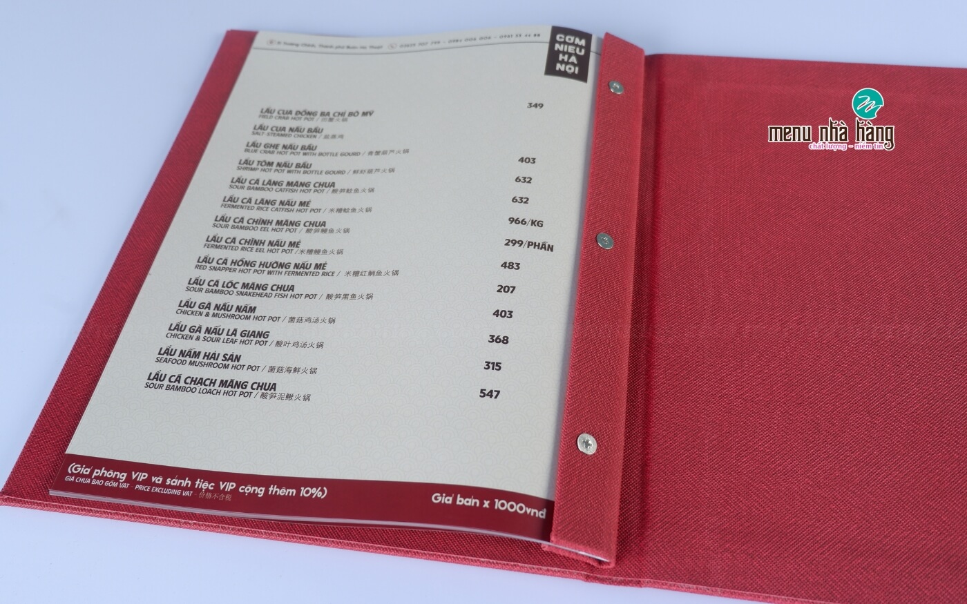 in-an-menu-da Bìa menu bằng da PU sang trọng
