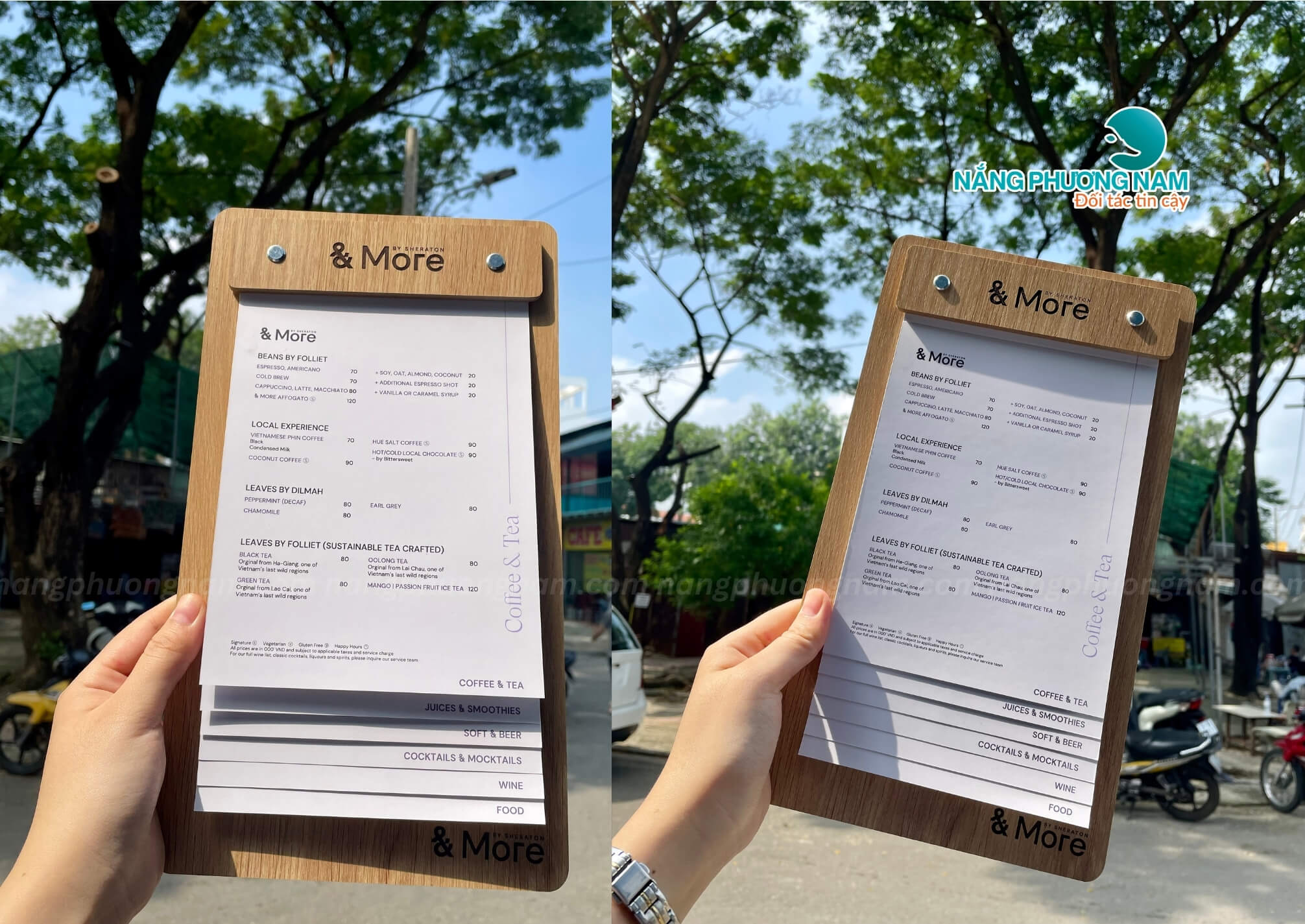 menu-go-cam-tay Menu bìa gỗ cầm tay