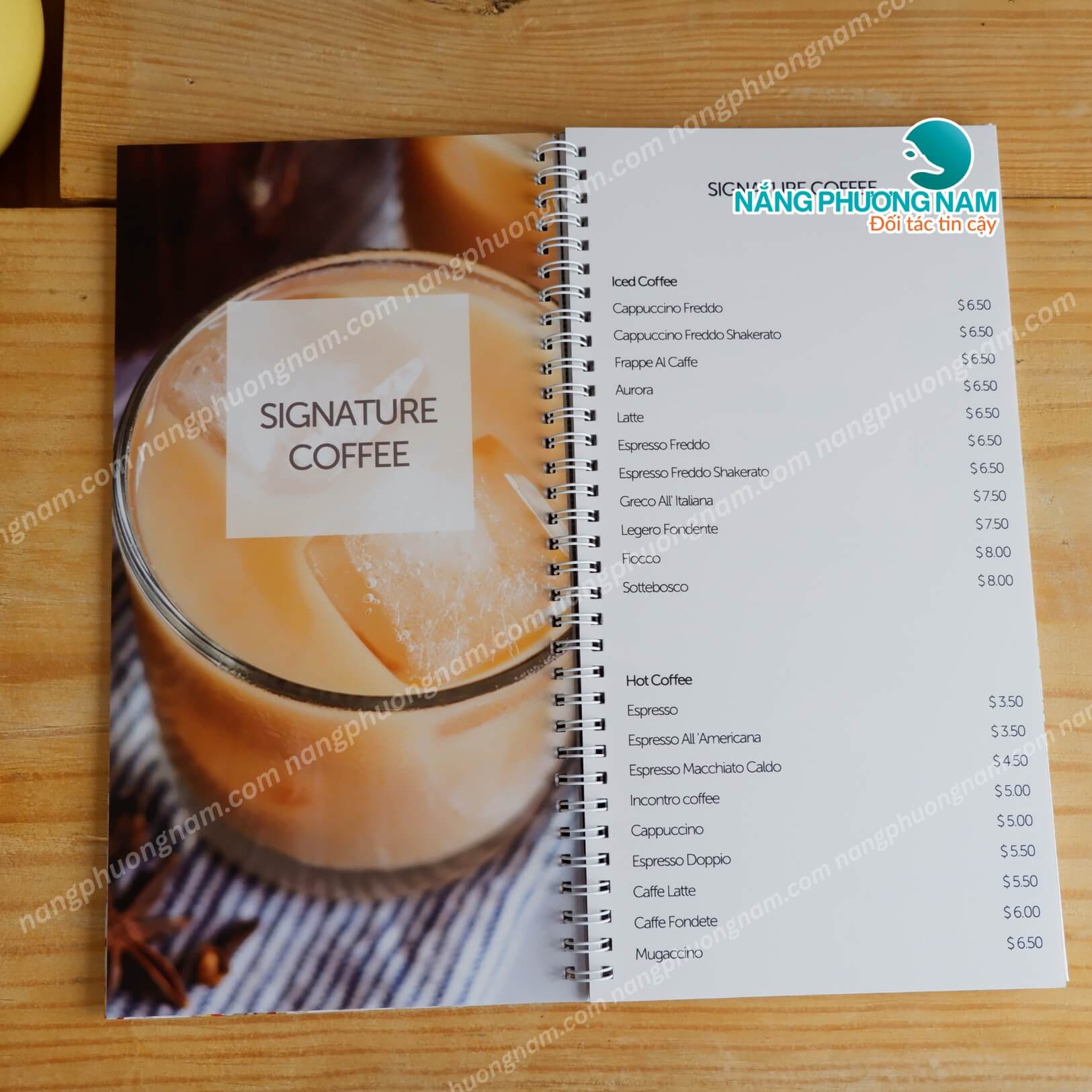 menu-lo-xo menu quán cafe bằng bìa cứng lò xo
