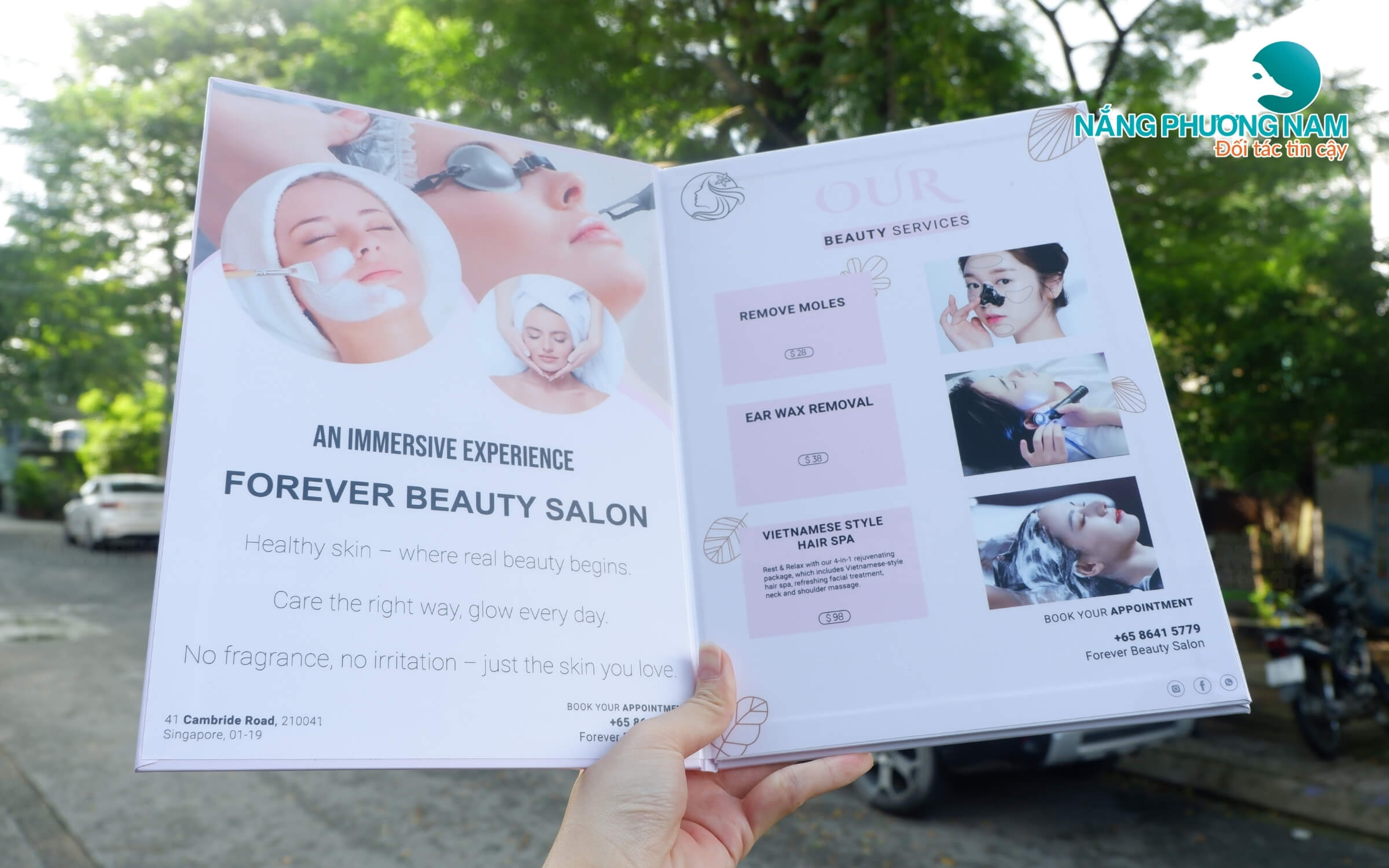 Mẫu menu bìa cứng gáy nối chữ A cho spa làm đẹp