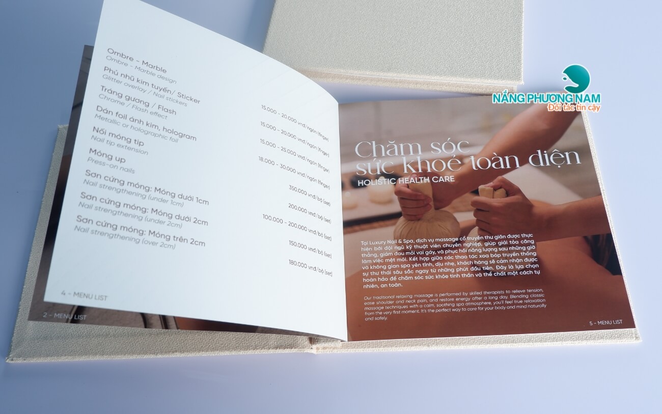in-menu-bia-vai-spa-nail Thiết kế ruột giấy C300 cán màng