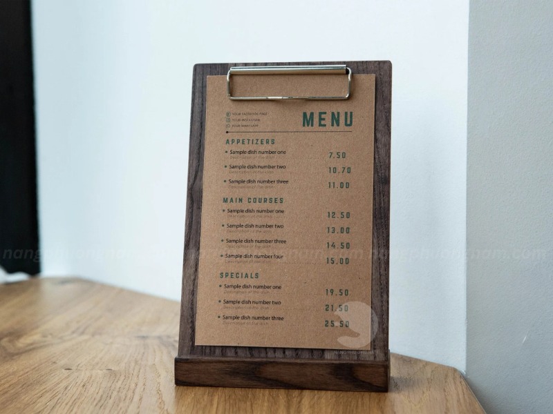 in-menu-go Menu bìa gỗ để bàn