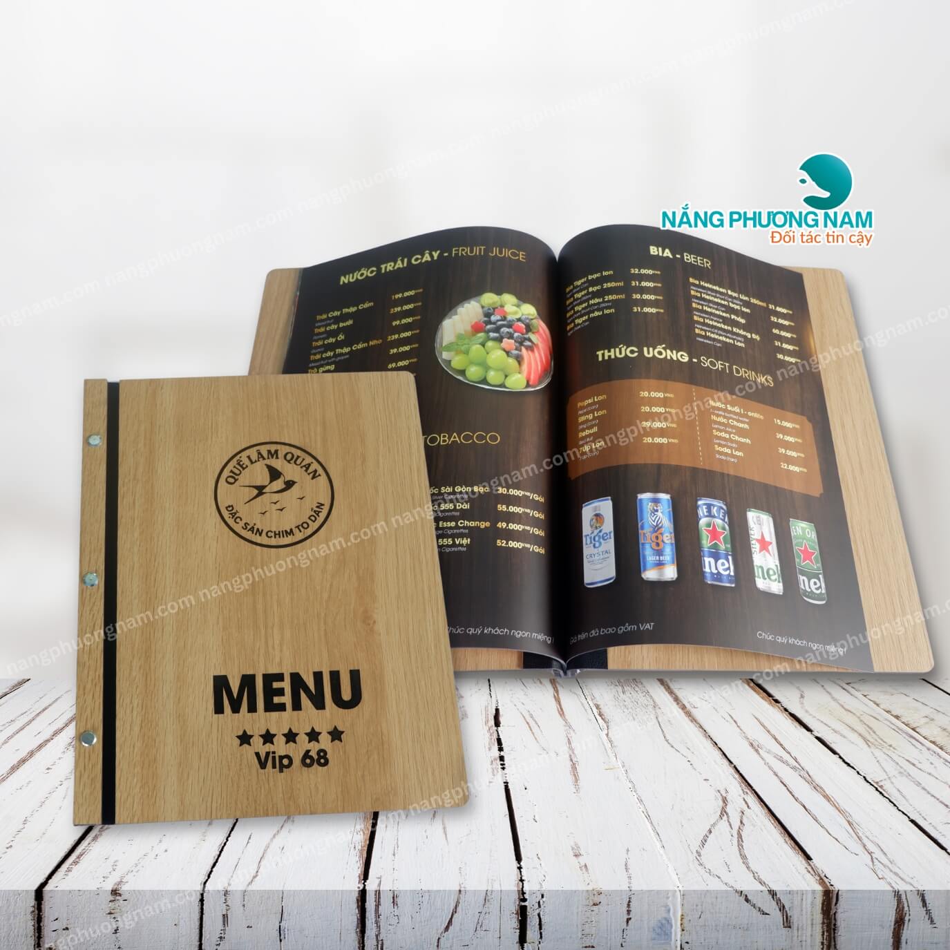 menu-bang-bia-go mẫu menu quán nhậu bằng bìa gỗ