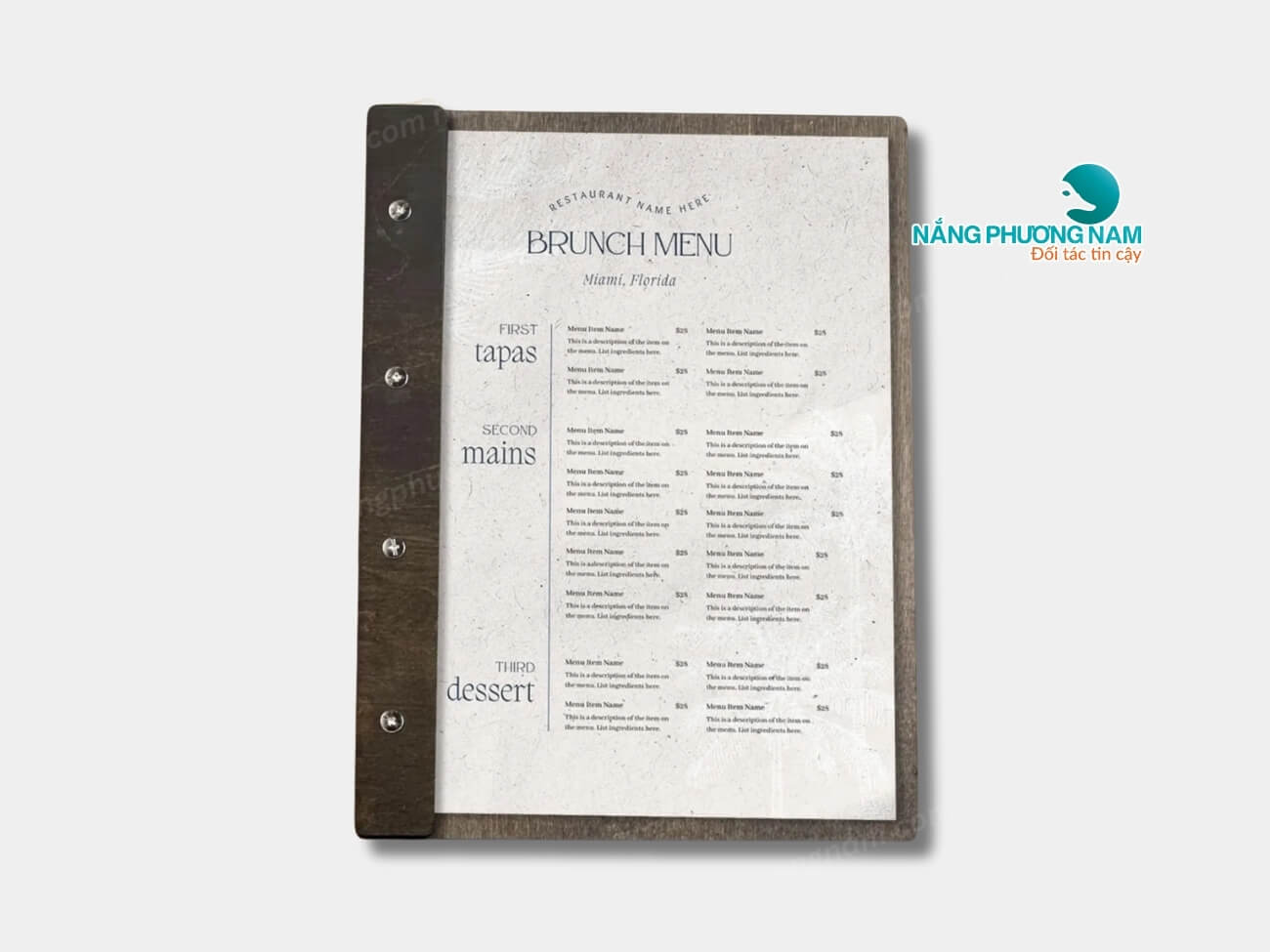 Menu bìa gỗ với đa dạng kiểu dáng
