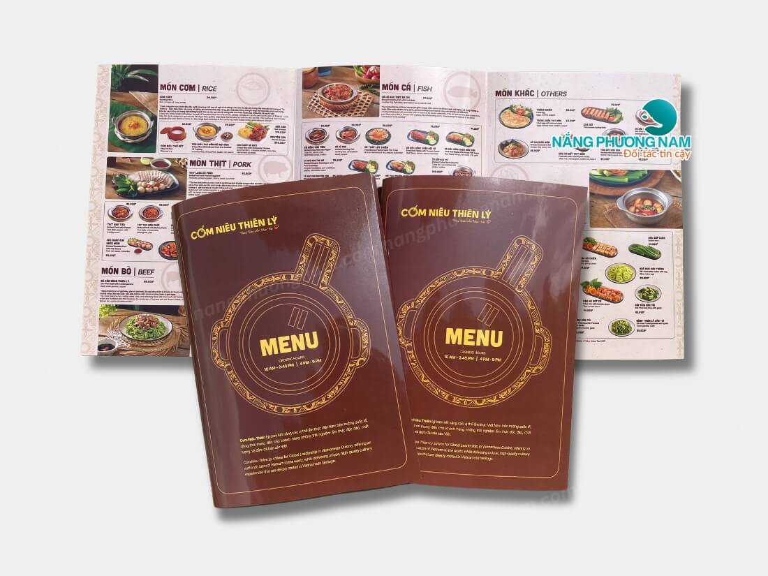 Menu bìa cứng nhà hàng Cơm Niêu Thiên Lý